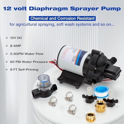 12 Volt Sprayer Pump, Chemical and Corrosion Resistant, 2.5GPM - size: 2.5GPM