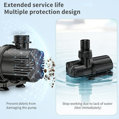 POPOSOAP 1600 GPH DC Pond Pump, Safe 24V Low Voltage Quiet Water Pump with AC/DC Converter, 4 Hose Adapters for Garden Ponds, Waterfall,Aquariums, Fountains, Water Features-P06000 - style: DC-1600GPH
