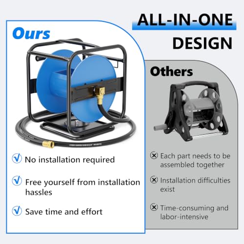 SPECILITE Metal Garden Hose Reel, 360° Rotation Frame, 75-100 FT, Blue