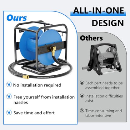 SPECILITE Metal Garden Hose Reel, 360° Rotation Frame, 75-100 FT, Blue
