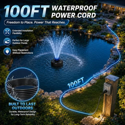 1HP Farm Pond Fountain Pump 15000 GPH with Timer, 100FT Cord