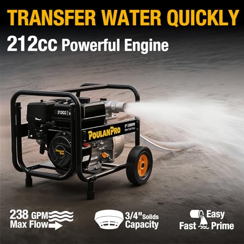 Poulan Pro Semi Trash Pump 3 Inch with Wheels,212cc 4-cycle Engine,238GPM - size: 3 inch with wheels