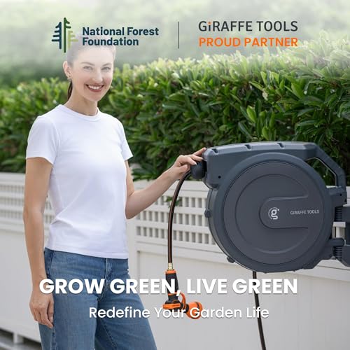 Giraffe Tools Retractable Garden Hose Reel 5/8 inch x 90 ft Auto Rewind - size: 5/8''90ft