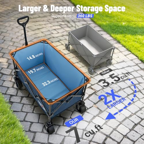 Overmont Ultra-Compact Collapsible Wagon Cart - 200L Utility with Big Wheel - color: Blue, size: 360LBS