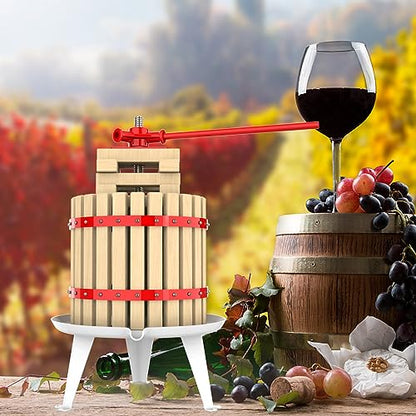 3.2 Gallon Fruit and Wine Press, Manual Cider Press with Solid Beech Wood Basket - color: Red, size: 3.2 Gallon
