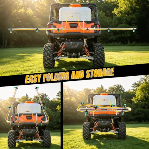 6 Nozzles Foldable Sprayer Boom Kit with 2 Heavy Duty Hooks, Large Coverage Sprayer for ATV/UTV, Adjustable Spray Patterns, Universal Components