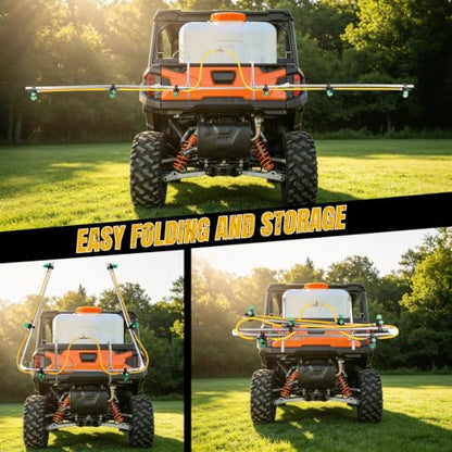 6 Nozzles Foldable Sprayer Boom Kit with 2 Heavy Duty Hooks, Large Coverage Sprayer for ATV/UTV, Adjustable Spray Patterns, Universal Components
