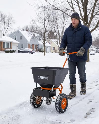 Garvee 100LBS Push Lawn Spreader, Broadcast Spreader with Hopper Grate - color: 100LB+Orange