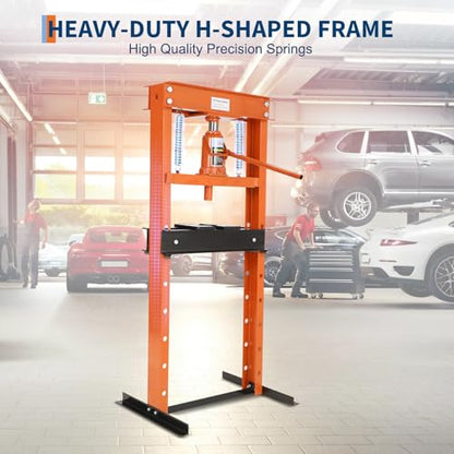 DEXSO 12 Ton H-Frame Hydraulic Shop Press, Orange