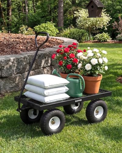 400LBS Black Foldable Steel Mesh Utility Wagon for Backyard Lawn Heavy Hauling - color: Black