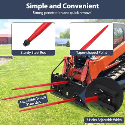 GarveeLife Spear 49" Bale Spear 4000 lbs Capacity, Bale Spike Quick Attach Square Hay Bale Spears, Hay Handing Equipment Fit for Bobcat Tractors, Red Coated Bale Forks for Kubota Bobcat Tractor Loader