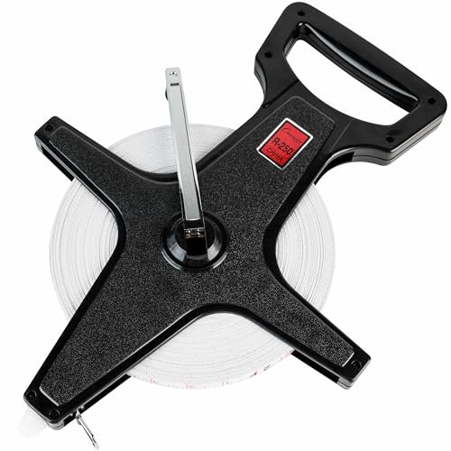 Champion Sports Open Reel Measuring Tapes – Durable Hand Crank with Metal Spike, Dual-Sided Feet & Meters, Perfect for Track & Field and Long Jump, 250 Feet/75 Meters - size: 75 m