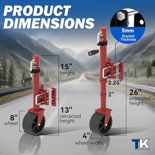 2000 lbs Swivel Trailer Jack, with 8" Upgraded Jack Wheel,13" Lift - color: Red