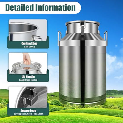 20-60L Stainless Steel Milk Can Wine Milk Bucket Wine Pail Bucket Milk Can Tote Jug with Sealed Lid Heavy Duty, with Independent Embedded Silicone Sealed Lid (60L) - size: 60L