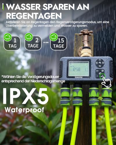 Insoma 4-Zone Water Timer with Brass Inlet, Automatic Garden Hose Timer with Manual/Rain Delay & Large Display, IPX5 Waterproof Faucet Timers for Sprinkler System, Yard, Lawn, Greenhouse - size: 4 Zone-Brass Inlet