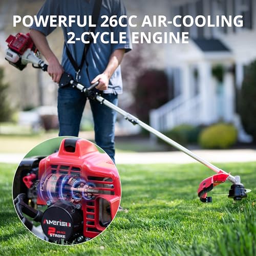 26cc Gas Powered String Trimmer, 3IN1 Weed Wacker, Edger & Brush Cutter - color: Black