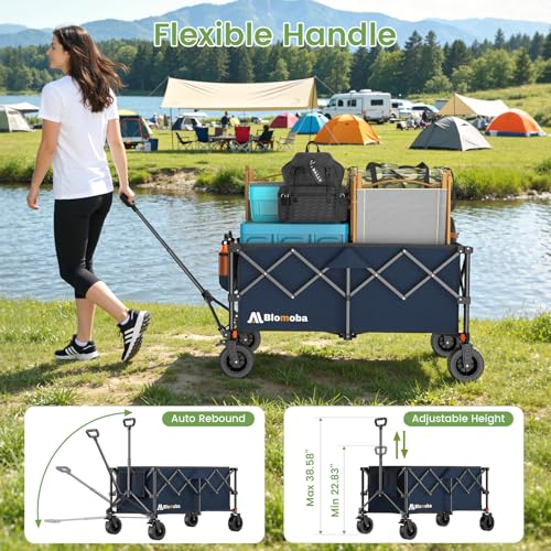 Blomoba Collapsible Wagon Cart, Folding Cart with 330LBS Capacity, Blue - color: Blue
