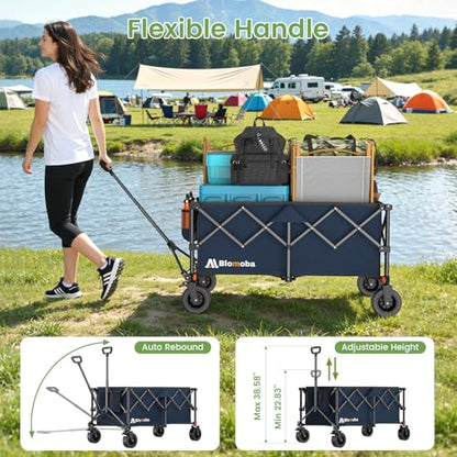 Blomoba Collapsible Wagon Cart, Folding Cart with 330LBS Capacity, Blue - color: Blue