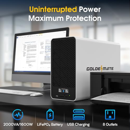 GOLDENMATE 2000VA/1600W Lithium UPS Battery Backup & Surge Protector, White - color: White, size: 2000va/1600w
