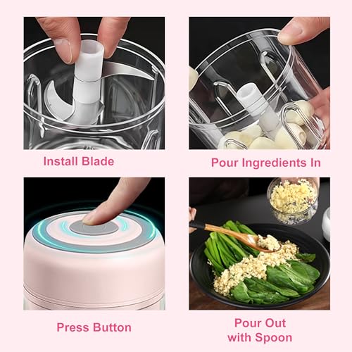 Electric Garlic Mincer, 250ML Small Onion Chopper USB - color: 250ML Pink
