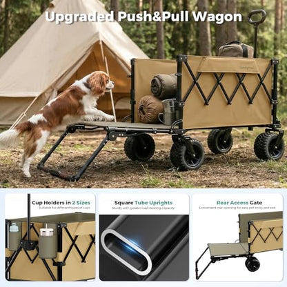 SUNNYFEEL 550LBS Collapsible Wagon Cart - Heavy Duty Push Pull Foldable Wagon with Dual Handles and Big Wheel,Utility Cart with Rear Tailgate for Camping, Fishing, Gardening, Shopping, Grey - color: Brown