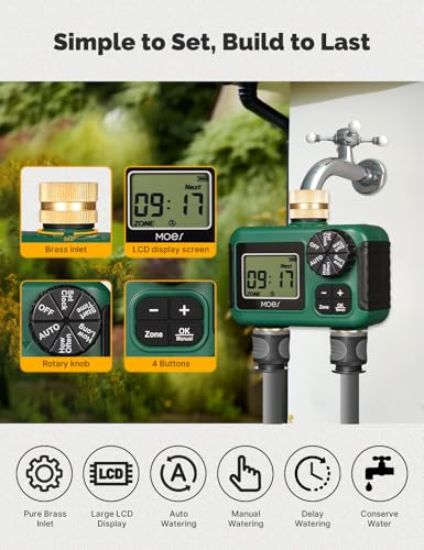 MOES 2 Zone Sprinkler Timer for Garden Hose,Brass Inlet &Outlet Water Timer - size: 2 Zone