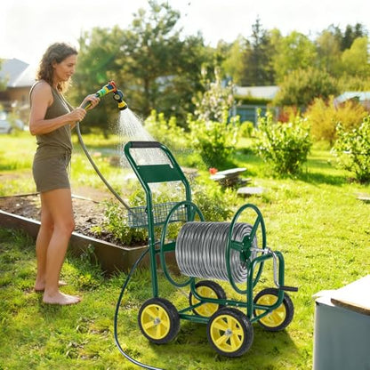 Moccha Hose Reel Cart, Hold Up to 300 FT of 5/8", Heavy-Duty Garden Water Hose Carts with 4 Wheels & Storage Basket for Outside Yard, Outdoor Mobile Planting Tool (Green) - color: Green