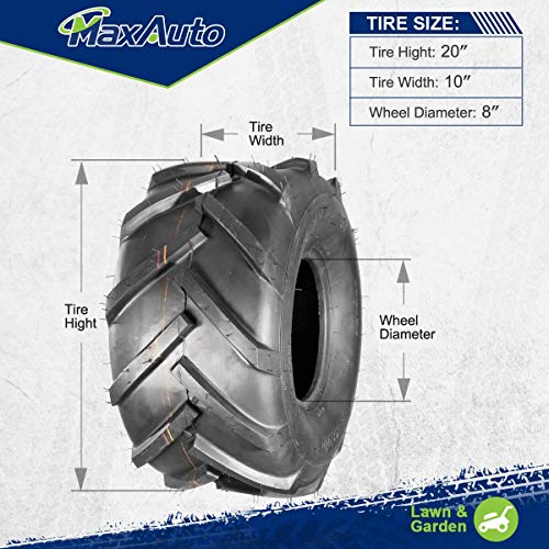 MaxAuto 20x10-8 Ag Lug Riding Mower Tires, 20x10.00-8 Garden Tractor Turf Tires, 20x10x8 Super Lug Ag Tractor Tire, 4Ply Tubeless, 1190lbs Capacity, Set of 2 - size: 20X10-8