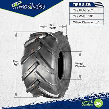 MaxAuto 20x10-8 Ag Lug Riding Mower Tires, 20x10.00-8 Garden Tractor Turf Tires, 20x10x8 Super Lug Ag Tractor Tire, 4Ply Tubeless, 1190lbs Capacity, Set of 2 - size: 20X10-8