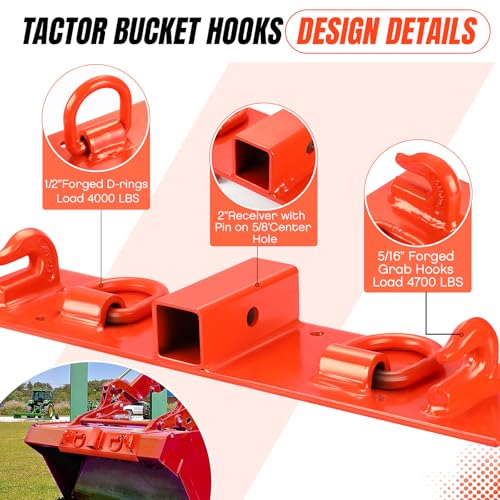 GarveeTech Tractor Grab Hooks,Heavy Duty Bolt On Compact Tractor Bucket Hooks 2 in Receiver Compatible with John Deere 1025R 2320 2520 2720 2025R 2032R 2038R 3032E 4010 4100 4110 4115 (4100Z)