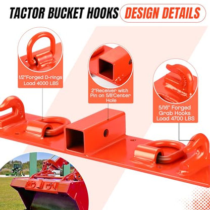 GarveeTech Tractor Grab Hooks,Heavy Duty Bolt On Compact Tractor Bucket Hooks 2 in Receiver Compatible with John Deere 1025R 2320 2520 2720 2025R 2032R 2038R 3032E 4010 4100 4110 4115 (4100Z)