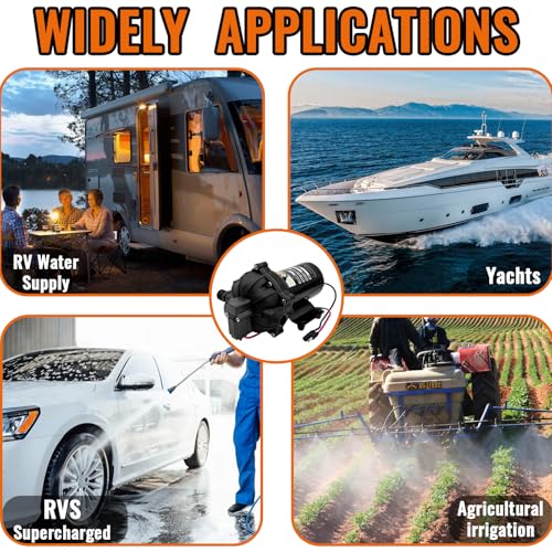 80PSI 7.5 GPM Marine Washdown Pump Kit - 12V Self-Priming Water Pump with Pressure Switch, High-Efficiency RV Fresh Water Pump for Boats, Yachts, Campers & Travel Trailers