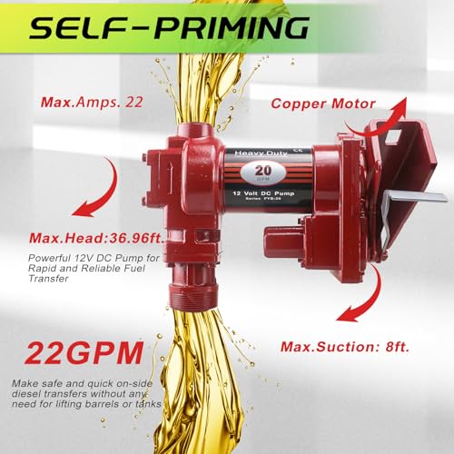 12V Fuel Transfer Pump with Manual Nozzle & Hose - color: Red