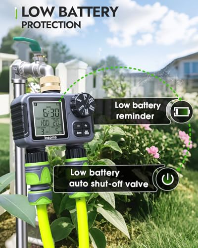 Insoma 2-Zone Sprinkler Timer with Brass Inlet, Water Hose Timer with Auto/Manual Modes + Rain Delay, Big LCD Display, for Garden, Yard Lawn, IPX5 Waterproof & Save Water - size: 2 Zone-V2.0