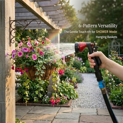 GREEN MOUNT Water Hose Nozzle Spray Nozzle, Metal Garden Hose Nozzle with Adjustable Spray Patterns, Perfect for Watering Plants, Washing Cars and Showering Dogs & Pets - color: Red