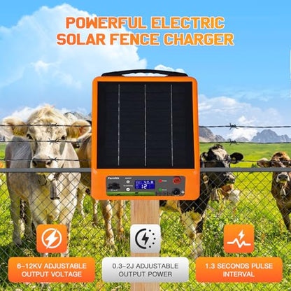 20 Miles Solar Electric Fence Charger, 0.3-2.0J Adjustable Output - color: Orange