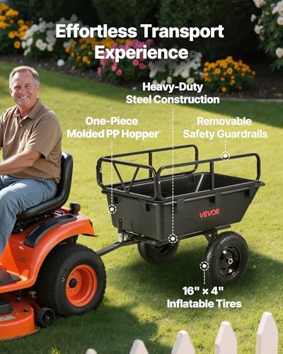 VEVOR 500Lbs 10 Cu.Ft. ATV UTV Trailer Tow Behind Dump Cart, Heavy Duty Pull Behind Utility Dump Trailer for Lawn Mower Trailer Tractor Garden Yard with 16in Tires - color: Black01