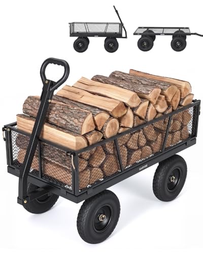 1200LBS Heavy Duty Steel Garden Wagon Cart – 13" All-Terrain Pneumatic Tires – Removable Mesh Sides – 180° Rotating Handle – Outdoor Utility Yard Cart for Lawn, Garden, Landscaping - color: Black