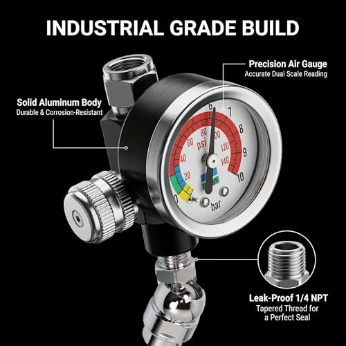 LE LEMATEC Air Pressure Regulator with Gauge for HVLP Paint Spray Guns - size: Small In-line