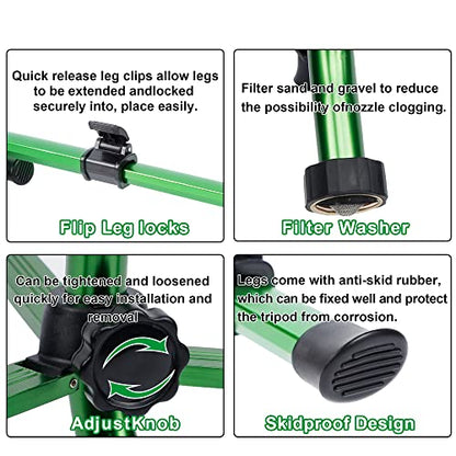 Biswing Impact Sprinkler Head on Tripod Base, Heavy Duty Lawn Sprinklers, 360 Degree Large Area Irrigation, Metal Sprinkler Nozzle & Solid Alloy Metal Extension Legs Flip Locks, 1 Pack - size: 1 Pack