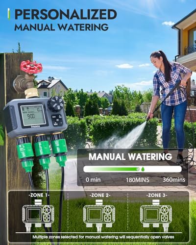 Insoma 3 Outlet Sprinkler Timer Brass Inlet & Outlet, Programmable Garden Hose Timer with Rain Delay, Manual& Automatic Watering System - size: 3 Zone-Brass Inlet Outlet