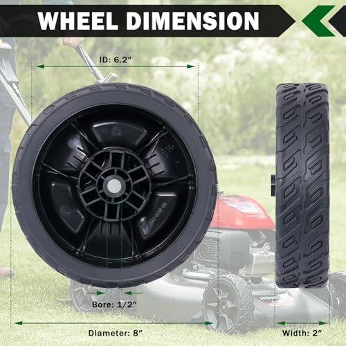 CheeMuii 2PCS 8" HRN216 Lawn Mower Front Wheels Replace for 44710-VR8-N00ZA | 8 Inch Lawn Mower Front Drive Wheel Compatible with Honda HRN216 Lawn Mower Replace for 44710-VR8-N00ZA Push Mower Wheel - color: Black-8IN-2FRONT(HRN216)