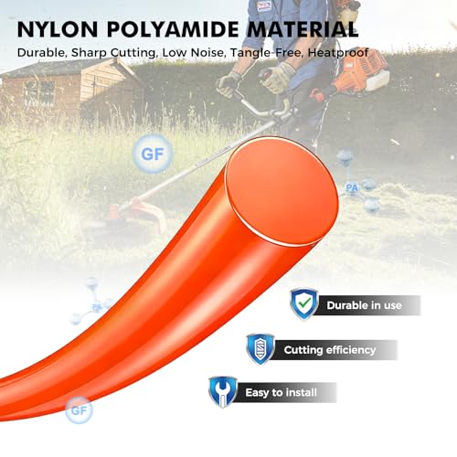 080 String Trimmer Line,Round Orange Weed Eater String, Premium Nylon Universal 0.080" Diameter x 3LB -1200ft for Lawn Edging & Thick Weeds - color: .080in × 3LB-Org