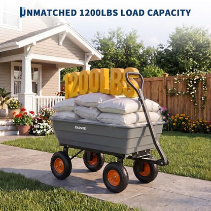 Garvee Poly Garden Dump Cart,1200lbs Wheelbarrow Yard Cart Wagon-Gray - color: Grey+orange
