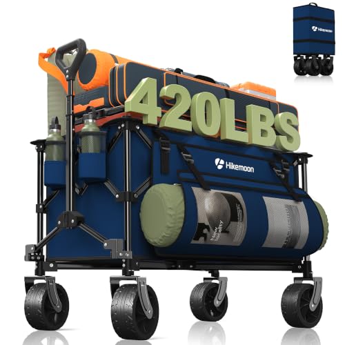 HIKEMOON 150L Collapsible Wagon Compact with Big Wheels, 420LBS Blue - color: Navy Blue