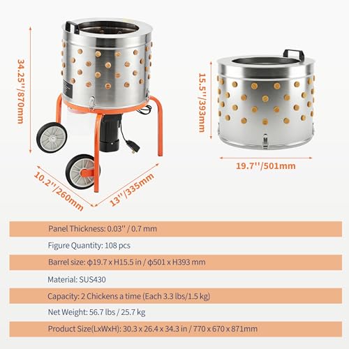 Chicken Plucker Machine, 20 inch Drum Stainless Steel Poultry Plucker - color: Orange