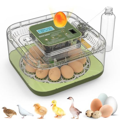HOWOOlUA 12 Egg Incubator for Hatching Eggs with Auto Turn, Temp & Humidity Control, Built-in Candler Large Capacity Egg Incubator for Chicken Duck Goose Eggs