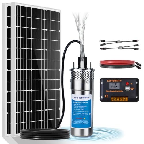 ECO-WORTHY 200W Solar Well Pump Kit, 12V Stainless Steel Deep Well Solar Pump, 2pcs Solar Panels with Controller and Cable for Off-grid Living, Irrigation, Farm, Delivered in Multiple Packages - style: 12V 200W Solar Well Pump Kit