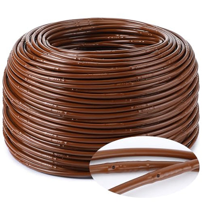 Nuanchu 656 ft 1/4" Drip Irrigation Tubing Irrigation Hose Garden Watering Tube Line with 6 Inch Emitter Spacing Blank Distribution Tubing Drip Line Watering for Garden Irrigations System, Brown