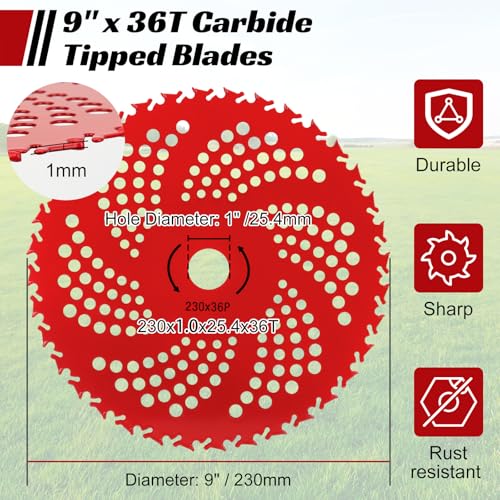 Carbide Tipped Brush Cutter Blade 9" x 36T & 10" x 3T Weed Eater Blade